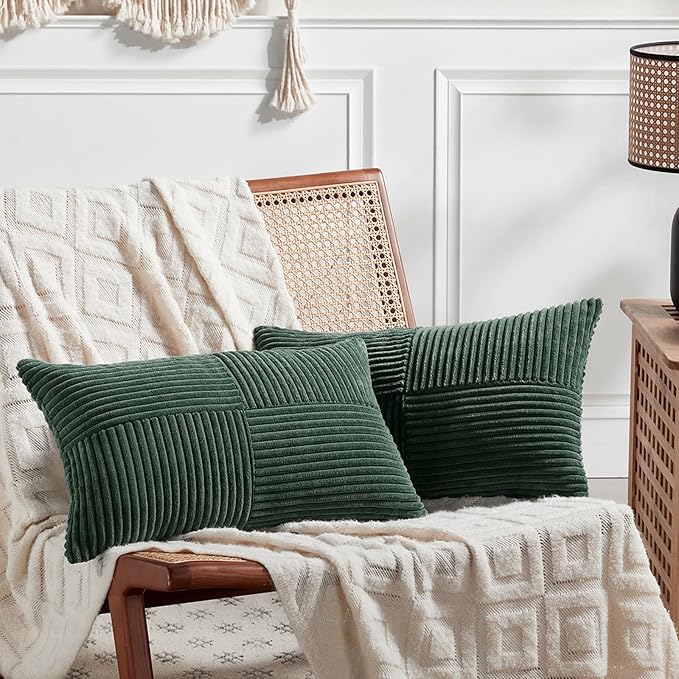 Fancy Homi Set of 2 Dark Green Lumbar Decorative Throw Pillow Covers 16x32 Inch by Fancy+Homi