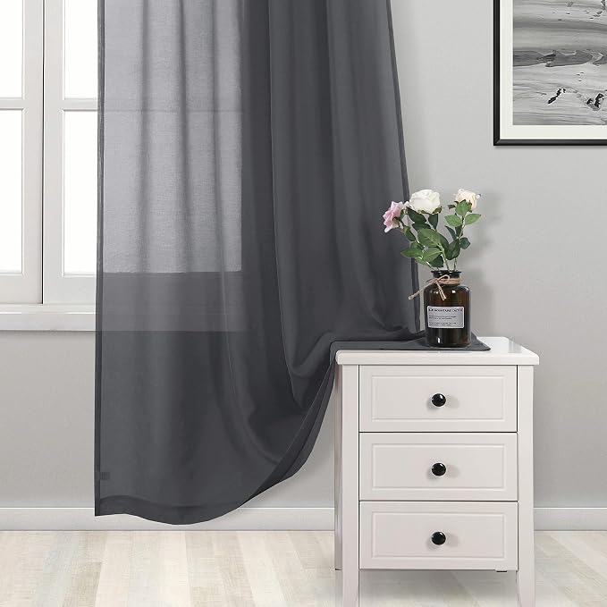 DWCN Dark Grey Sheer Curtains Semi Transparent Voile Rod Pocket Curtains - Image 3