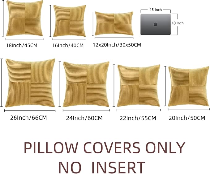 Fancy Homi 2 Packs Mustard Yellow Decorative Throw Pillow Covers 22x22 Inch - Image 7