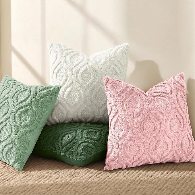 decorUhome Throw Pillow Covers 24x24 Inch Set of 2, Soft Plush Faux Wool Pink - Image 5