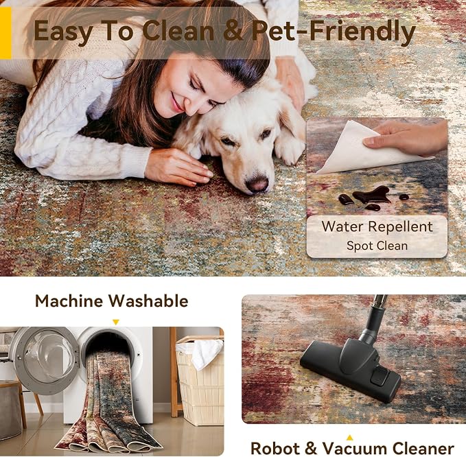 Washable Area Rugs 4'x5' Non-Slip Modern Abstract Soft - Image 5