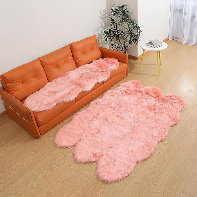 linmopm Faux Fur Rug Sheepskin Shag Fluffy Fuzzy Pink 2x6 ft Runner Rugs - Image 7