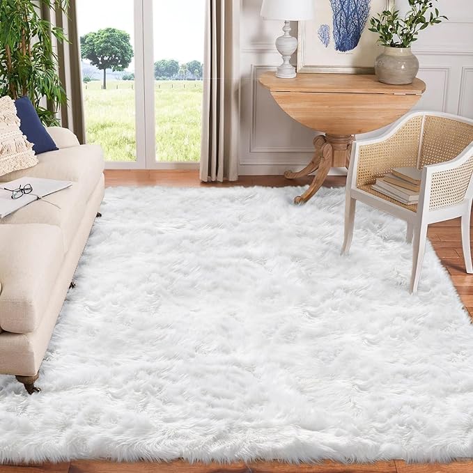 Goolela White Sheepskin Area Rug 9x12 Fluffy Fuzzy Furry Rug - Image 2