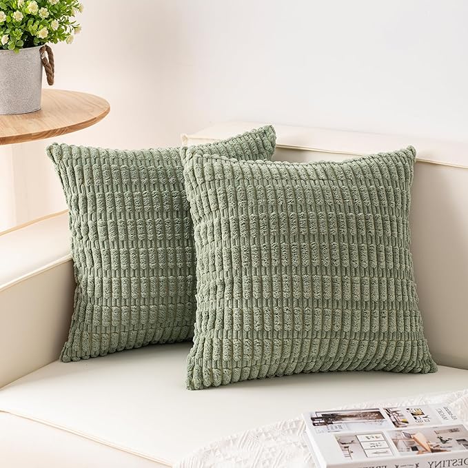 Pack of 2 Corduroy Decorative Throw Pillow Covers 26x26 InchSoft Striped Pillow by Unknown