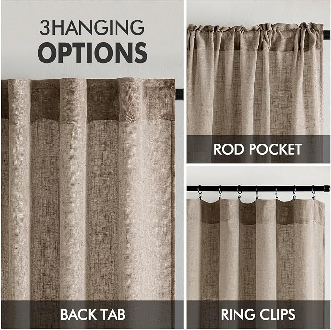 MIULEE Taupe Grey Linen Curtains 45 Inch Length 2 Panels - Image 3