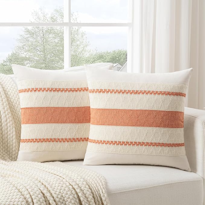 Fancy Homi Set of 1 Boho Coral Decorative Throw Pillow Cover 16x16 Inch - Image 2