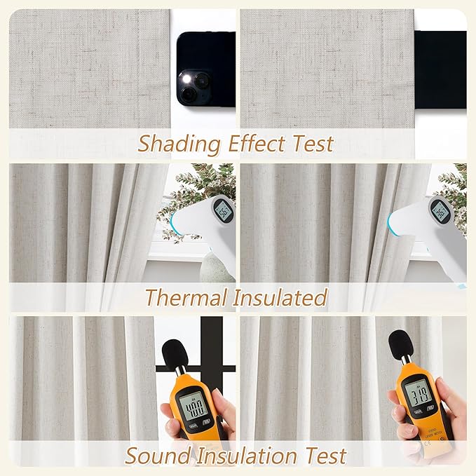 Guken Extra Long Light Beige 100% Blackout Curtains 144 Inch Length 2 Panels - Image 5