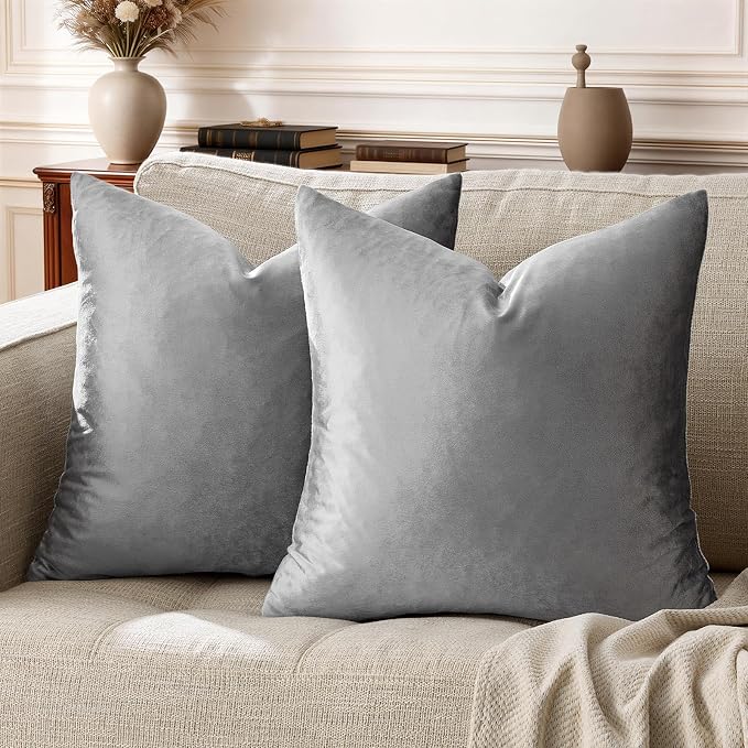 GIGIZAZA 24x24 Velvet Pillow Covers Set of 2, Dark Grey Big Square Throw by GIGIZAZAFocusingonhomedecoration