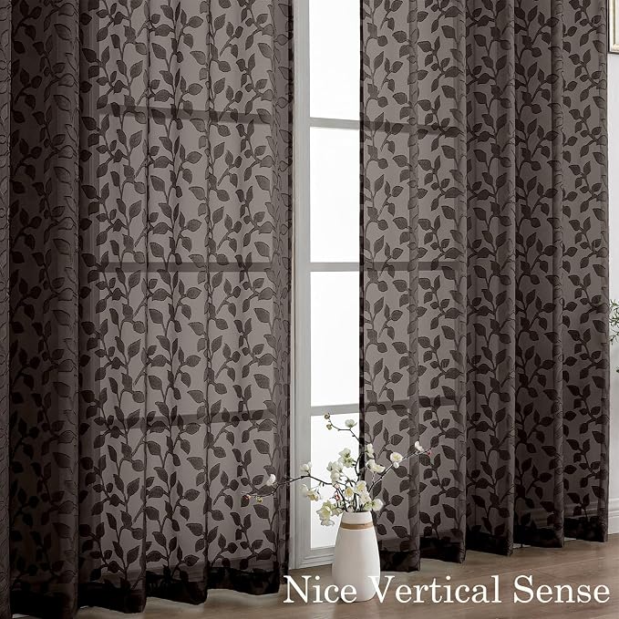 Chyhomenyc Chocolate Sheer Curtains 96 Inch Length 2 Panels Set, Light - Image 9