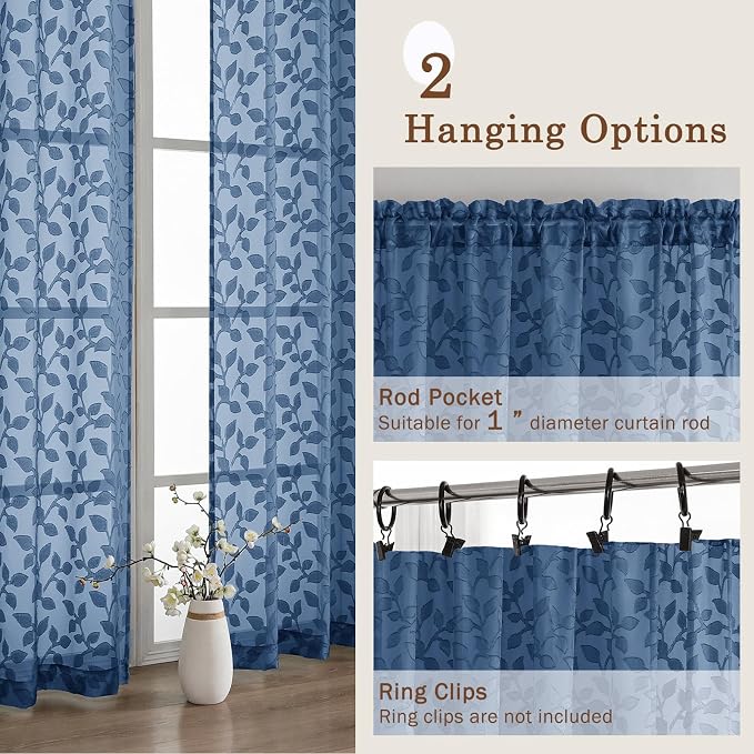 Chyhomenyc Extra Long Dusty Blue Sheer Curtains 108 Inch Length 2 Panels Set - Image 5