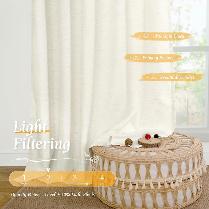 LAMIT Cream Linen Curtains for Living Room, 84 Inches Long 2 Panels Natural - Image 4