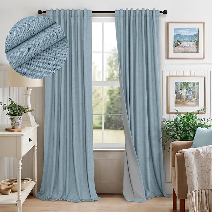 Dusty Stone Blue Completely Blackout Curtains Back Tab Loop Pocket Bedroom by Pitalk