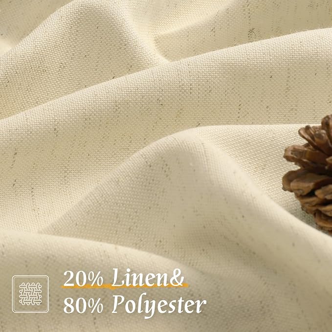 LAMIT Beige Linen Curtains for Small Windows, 45 Inches Long 2 Panels Light - Image 2