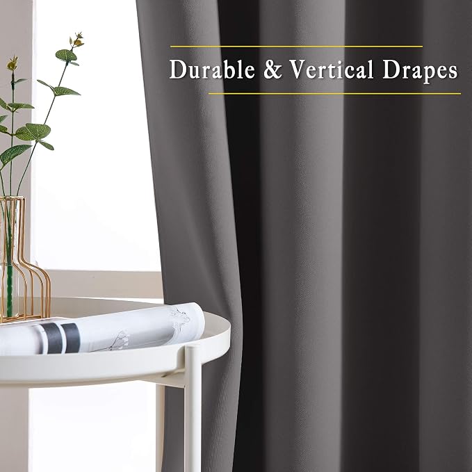 NICETOWN Bedroom Grey Blackout 120 inch Curtains - Image 3