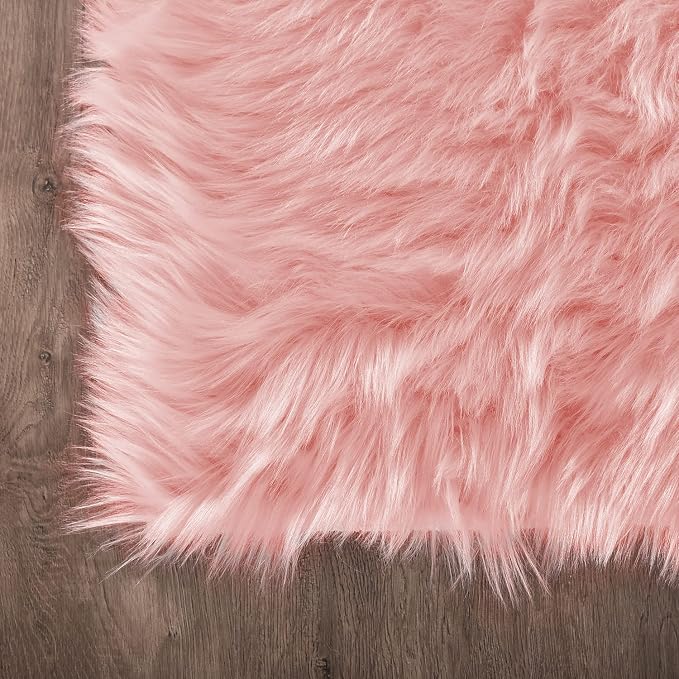 Latepis Pink Living Room Rugs Faux Fur Rug 5x6.7 Area Fuzzy Rugs - Image 5