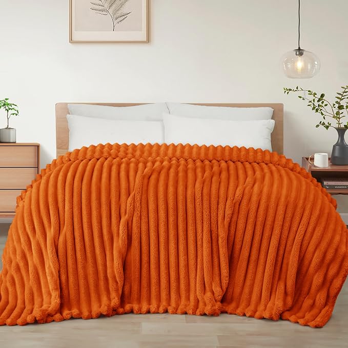 Exclusivo Mezcla Queen Size Flannel Fleece Blanket, Super Soft Striped Jacquard by ExclusivoMezcla