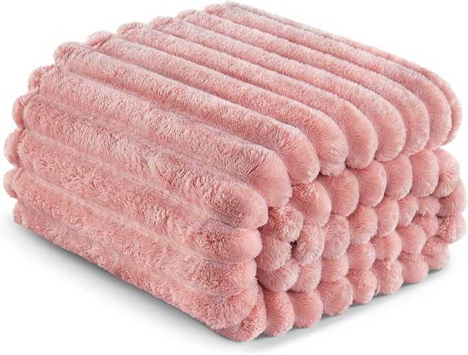 Exclusivo Mezcla King Size Flannel Fleece Blanket, Super Soft Striped Jacquard - Image 6