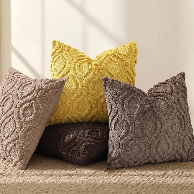 decorUhome Throw Pillow Covers 18x18 Inch Set of 2, Soft Plush Faux Wool Light - Image 5