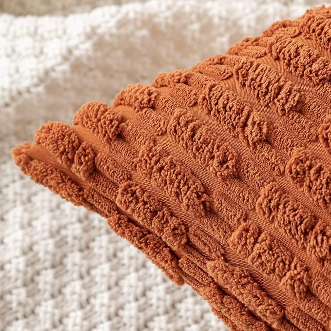 MIULEE Pack of 2 Rust Corduroy Decorative Euro Sham Pillow Covers 24x24 Inch - Image 2