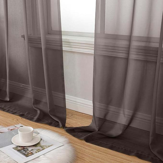 Aiyufeng Chocolate Sheer Curtains 63 Inches Long 2 Panels, Solid Voile Top Dual - Image 7
