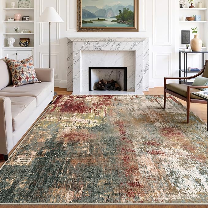 Washable Area Rugs 9'x12' Non-Slip Modern Abstract Soft by RELEANY
