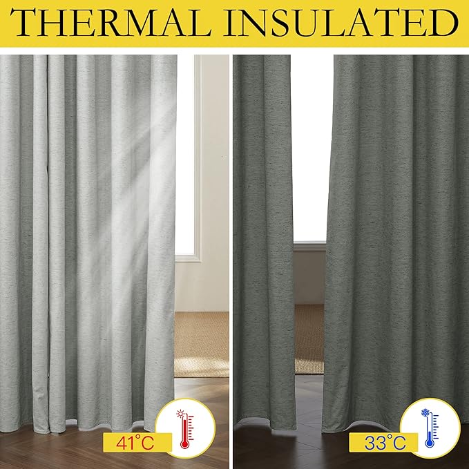 NICETOWN Grey Long Linen Full Shade Panels, Pair of Thermal Insulated & Energy - Image 4