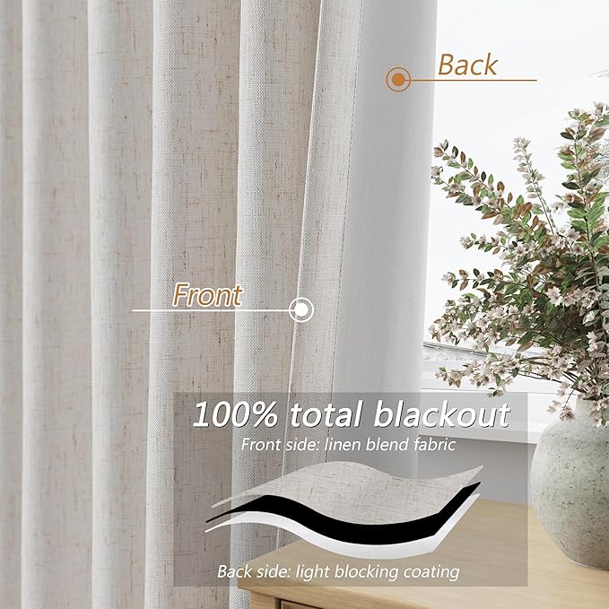 Guken Extra Long Light Beige 100% Blackout Curtains 144 Inch Length 2 Panels - Image 4