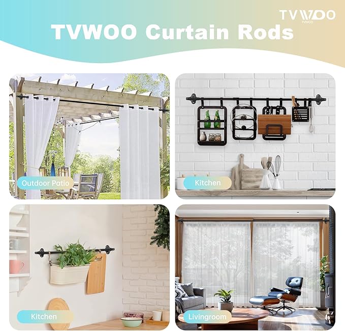 TVWOO Wrap Around Curtain Rods, 5/8 Inch Adjustable Blackout Curtain Rod Set - Image 5