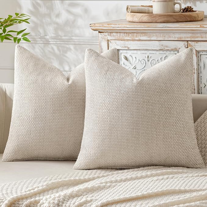 MIULEE Pack of 2 Couch Throw Pillow Covers 22x22 Inch Neutral Beige Modern Boho by MIULEE