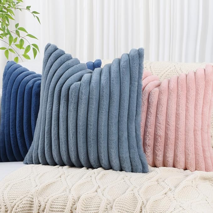 decorUhome Cozy Faux Fur Throw Pillow Covers 24x24 Set of 2 Decorative Soft - Image 8