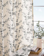 Lazzzy Farmhouse Linen Curtains Black Floral Curtains 84 Inch Length Back Tab - Image 9