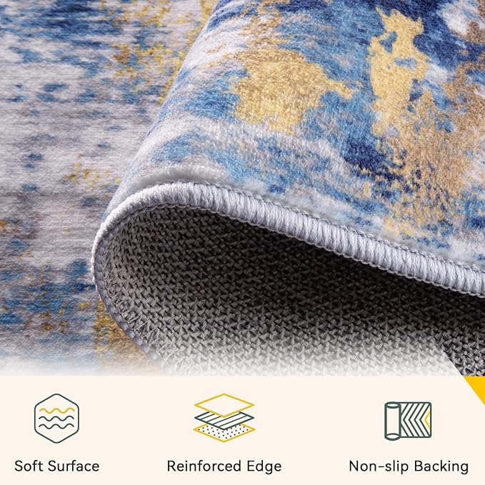 Washable Area Rugs 9'x12' Non-Slip Modern Abstract Soft - Image 5