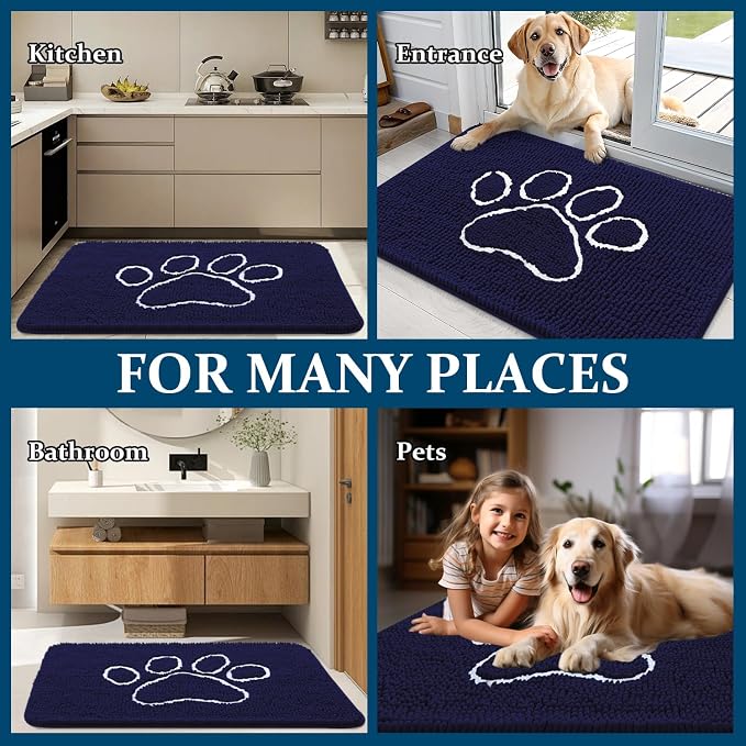 OLANLY Dog Door Mat for Muddy Paws 40x32, Paw Print Design, Absorbs Moisture - Image 8