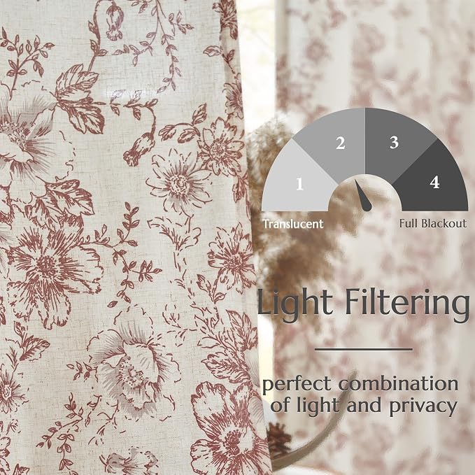 jinchan Linen Blend Curtain Floral Curtains - Image 3