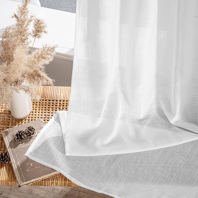 MIULEE White Linen Curtains 84 Inches Long 2 Panels - Image 7