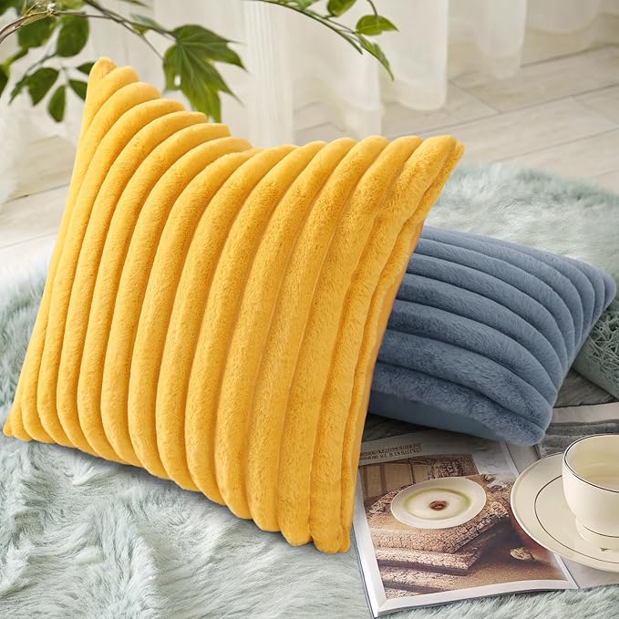 decorUhome Summer Cozy Faux Fur Throw Pillow Covers 24x24 Set of 2 Decorative - Image 4