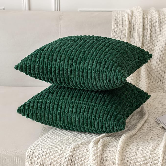 MIULEE Pack of 2 Dark Green Corduroy Decorative Pillow Covers 18x18 Inch Soft - Image 3