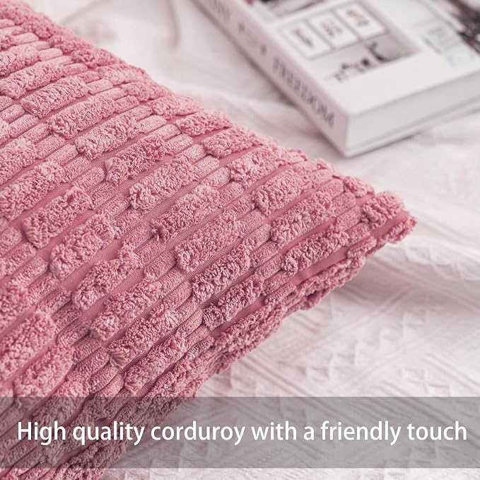 Pack of 2 Corduroy Decorative Throw Pillow Covers 24x24 Inch Soft Striped - Image 2