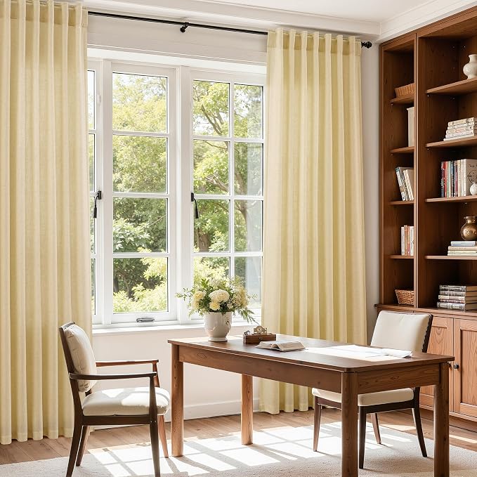 Nanspring Cream Yellow Linen Curtains 90 Inches Long - Image 6
