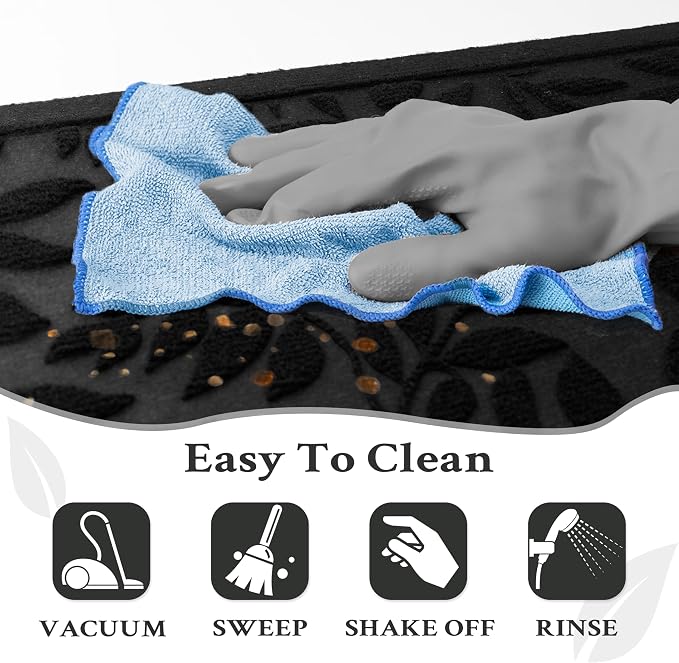 Black Leaves Outdoor Indoor Entrance Doormats, Absorbent Durable Heavy Duty - Image 8