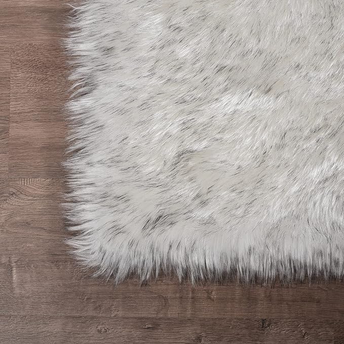 Latepis White and Grey Faux Fur Rug 3x5 Area Washable Fluffy Rugs - Image 6