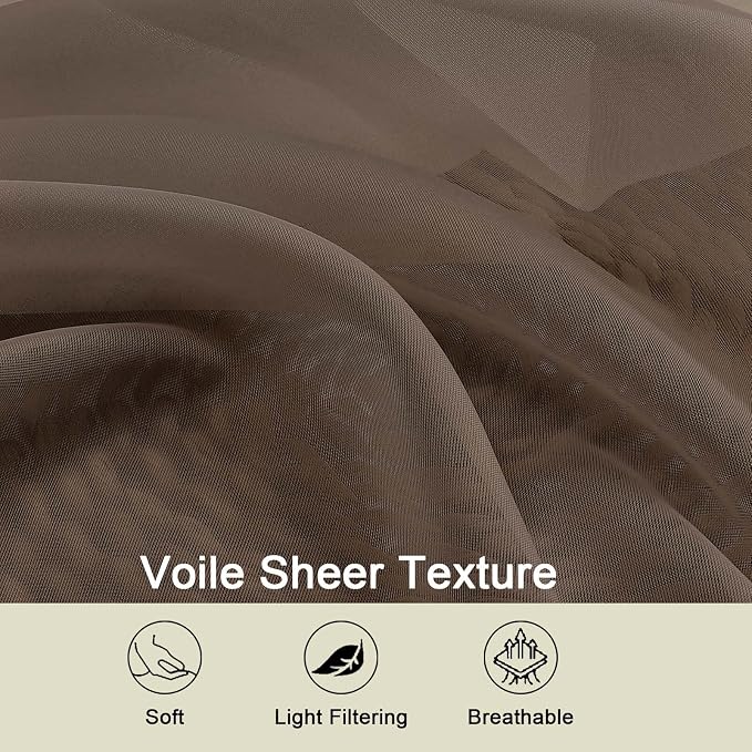 Chocolate Sheer Curtains for Bedroom Living Room 45 Inch Length 2 Panels - Image 3