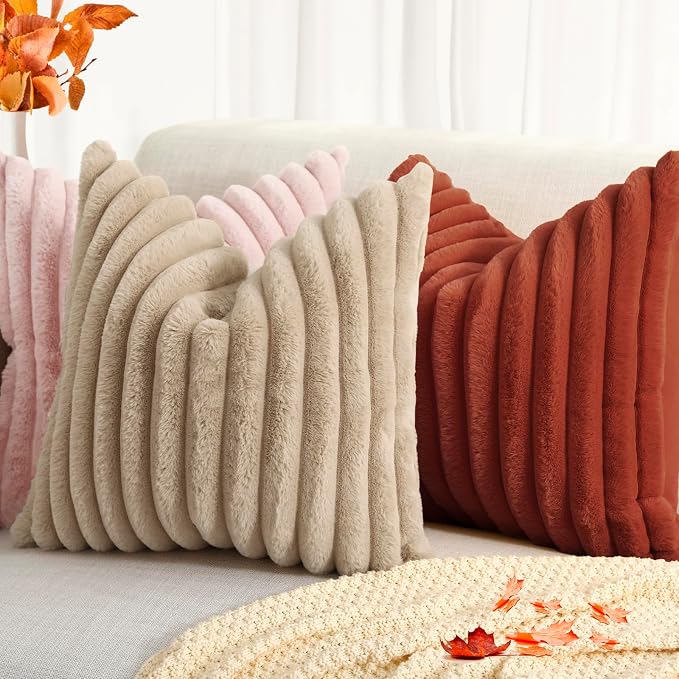 decorUhome Cozy Faux Fur Throw Pillow Covers 18x18 Set of 2 Decorative Soft - Image 4