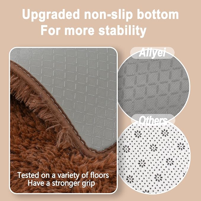 Soft Runner Rugs for Bedroom Hallways, 2x6 Brown Fluffy Shag Throw Area Rug Non - Image 2