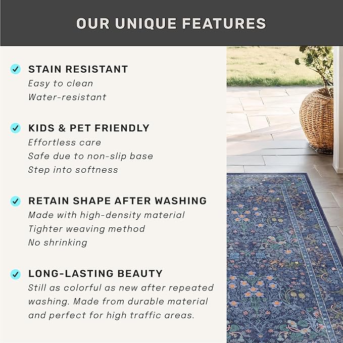 Dark Blue 2x8 Kitchen Runner Rugs - 8ft Long Machine Washable Hallway Runner - Image 7