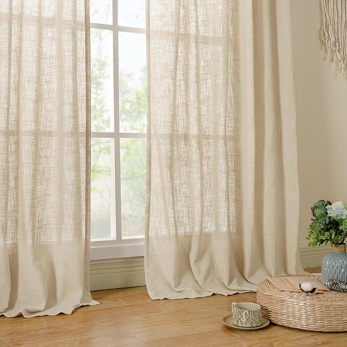LAMIT 60 Inch Length Window Linen Curtains, Semi Sheer Light Filtering Panels - Image 9
