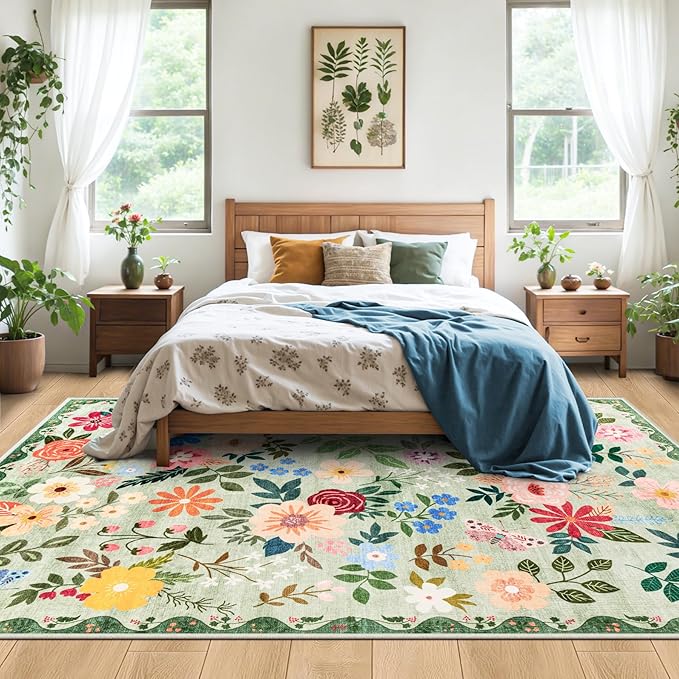 6x9 Area Rugs for Living Room: Floral Washable Rug Vintage Large Soft Boho - Image 3