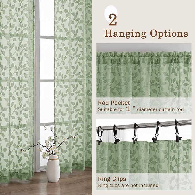 Chyhomenyc Sage Green Sheer Curtains 96 Inch Length 2 Panels Set, Light - Image 5