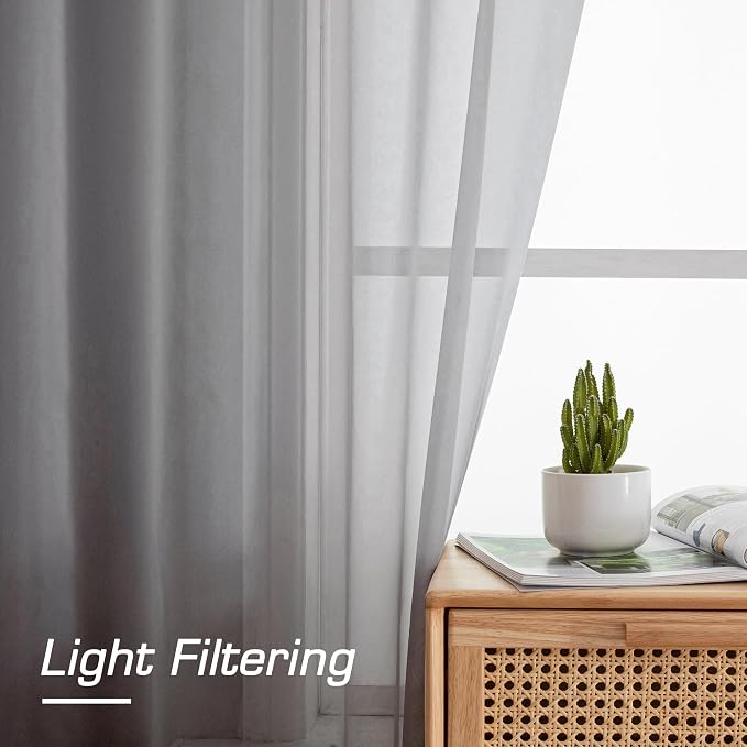 Simplebrand Grey Sheer Curtains 90 Inches Long, Light Filtering Rod Pocket - Image 2