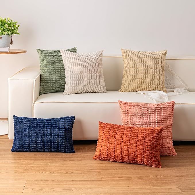 Pack of 2 Corduroy Decorative Throw Pillow Covers 24x24 Inch Soft Striped - Image 4